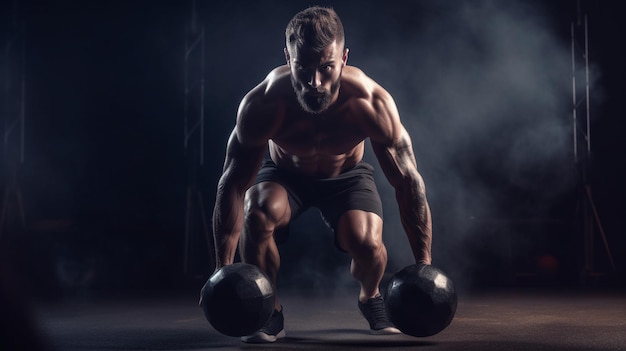 Un atleta musculoso en forma que participa en una actividad deportiva AI generativa