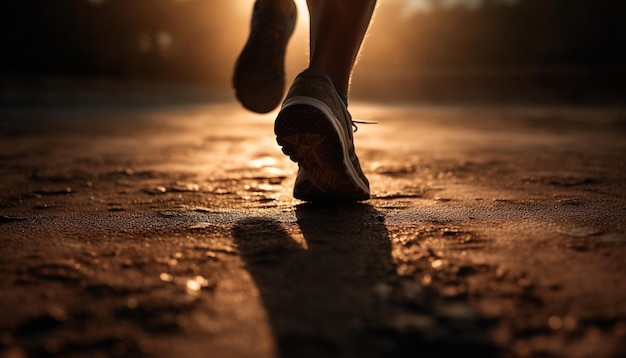 Atleta saludable trotando en la naturaleza al amanecer generado por IA