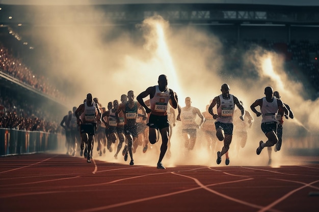 Atletas corriendo en el estadio