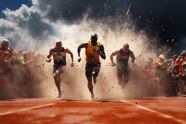 Foto atletas corriendo en el estadio