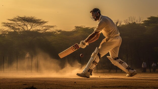 Atletas masculinos jugando una competencia de cricket en el campo