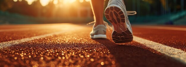 Foto atletas masculinos con zapatillas de correr en la línea de salida del estadio concepto de maratón de corredor deportivo