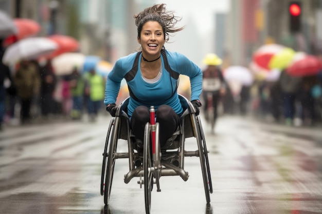 Atletismo en silla de ruedas atleta discapacitada en silla de carreras en una carrera atletas en una carrera en silla de ruedas