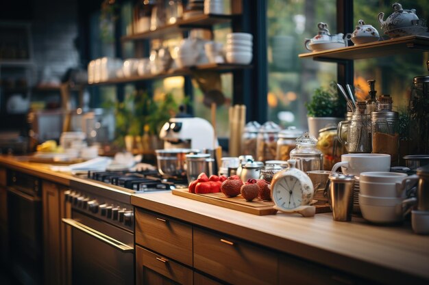 Foto atmosfera acolhedora na cozinha à noite fotografia publicitária profissional