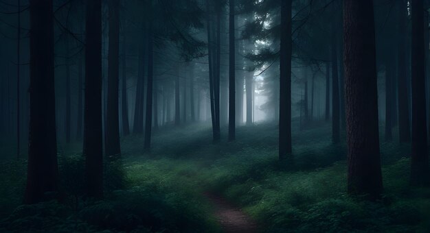 Foto atmósfera del bosque al amanecer