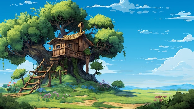 atmosfera brilhante da casa na árvore dos desenhos animados