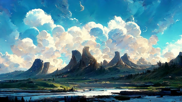 Atmósfera Cielo despejado con nubes Textura Ilustración 3D