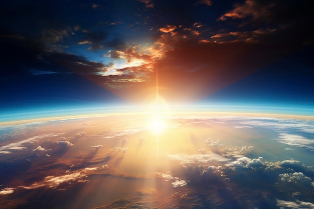Foto atmosfera da terra e nascer do sol a partir do espaço