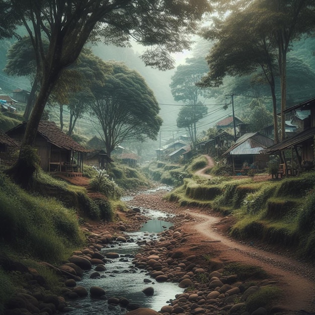 Foto atmosfera de aldeia na indonésia com rios e florestas