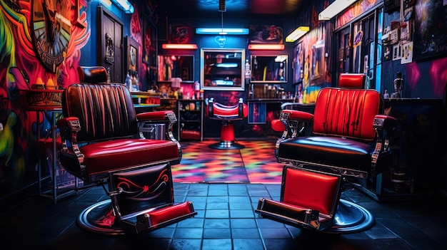 Foto atmosfera de néon no estilo da barbearia e cores brilhantes