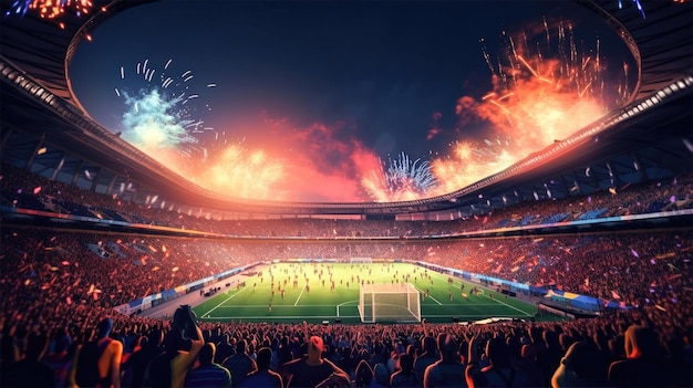 Atmosfera elétrica de um estádio de futebol Fãs criando um mosaico colorido durante uma final de campeonato