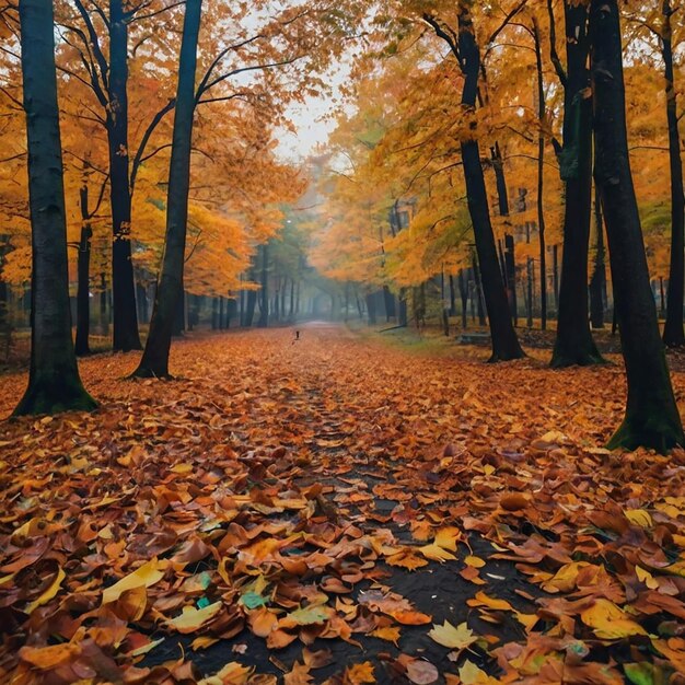 Foto la atmósfera general de un bosque o parque de otoño