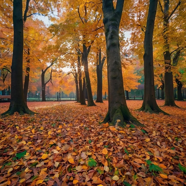 Foto la atmósfera general de un bosque o parque de otoño