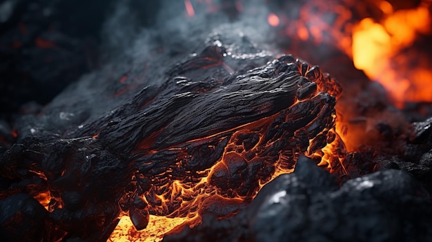 Atmósfera intensa Lava realista que fluye de Black Rock