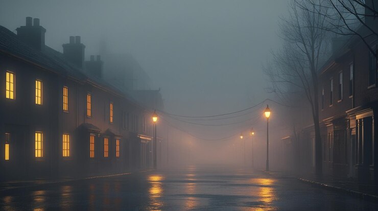 Atmosfera de niebla en una pequeña ciudad