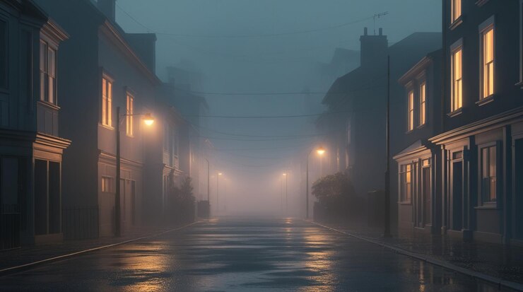 Atmosfera de niebla en una pequeña ciudad
