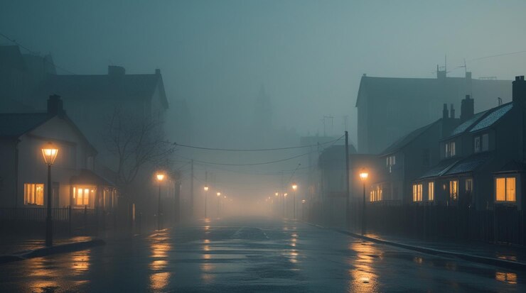 Atmosfera de niebla en una pequeña ciudad