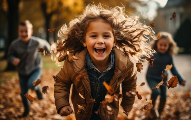 Atmosfera de otoño Los niños pasan tiempo en la naturaleza