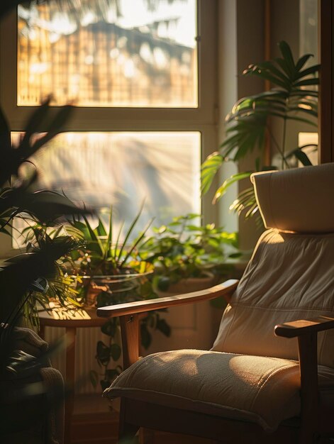 Foto atmosfera relaxante na sala de psicoterapia iluminada pela luz quente do sol