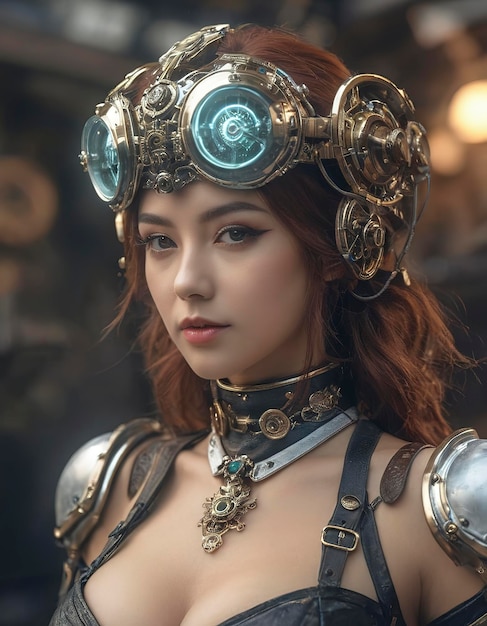 atmósfera steampunk una chica impresionante con una estética mecha musume