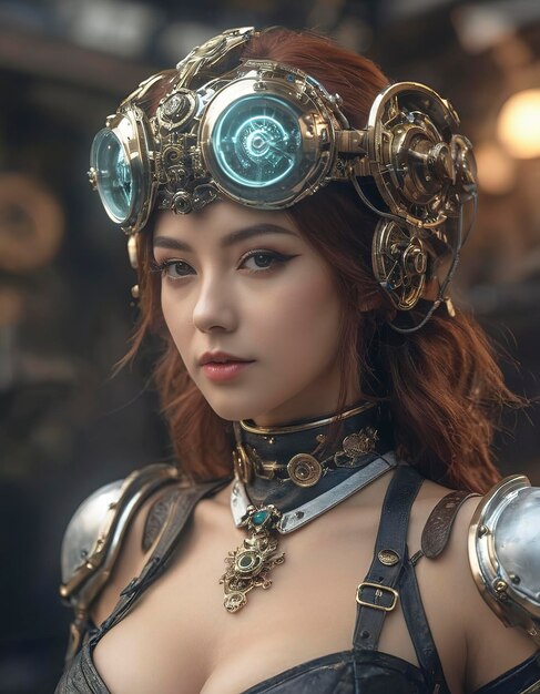 atmosfera steampunk uma garota impressionante com uma estética mecha musume