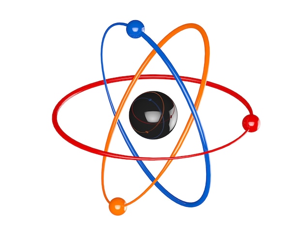 Atom multicolorido, ícone da molécula em um fundo branco. renderização 3d
