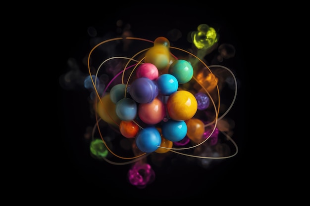 Foto Átomos coloridos que forman una estructura molecular creada con tecnología de ai generativa