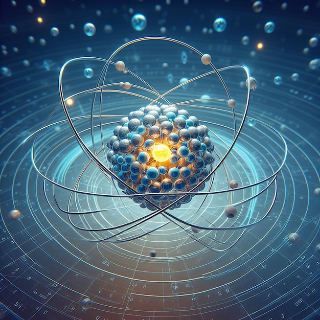 Foto Átomos y órbita atómica con protones
