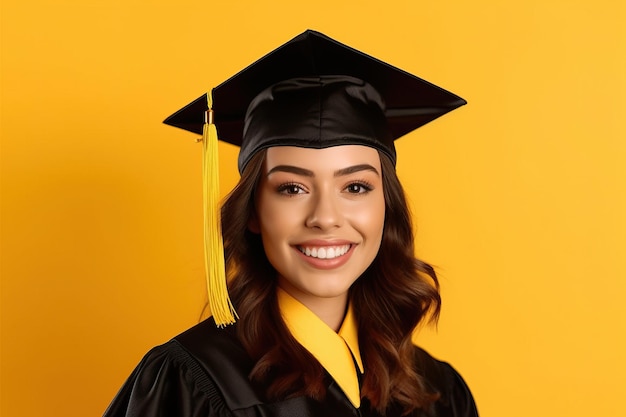 Atractiva chica de belleza sonriente con gorro de graduación aislado en