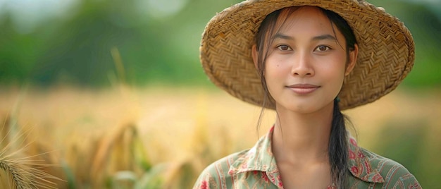 Foto una atractiva chica birmana asiática que trabaja en una granja en myanmar