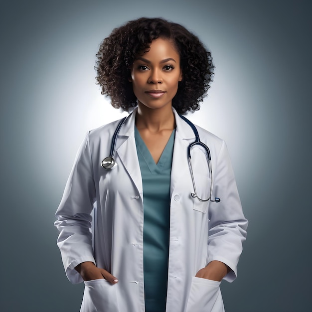 Una atractiva mujer afroamericana, doctora.