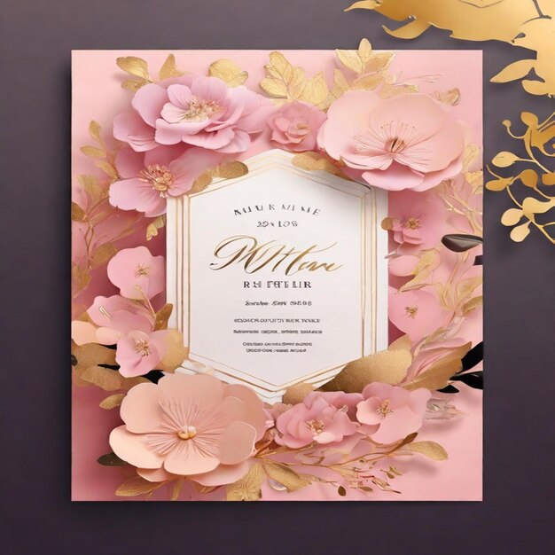 Atractiva plantilla de invitación de boda de lujo con patrón floral