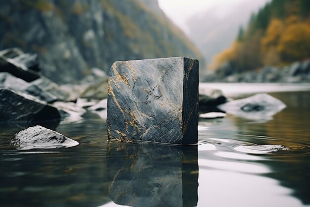 Foto atractivas rocas grises en el hermoso lago