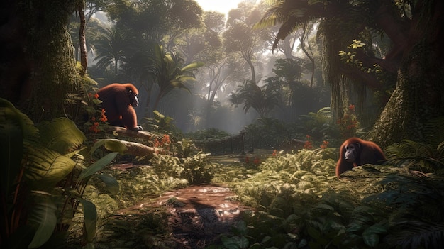 El atractivo hábitat de los orangutanes está diseñado para imitar el entorno natural de estos grandes simios.