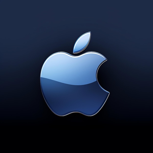 Foto el atractivo icono del logotipo de apple brilla en el elegante fondo azul oscuro de ios