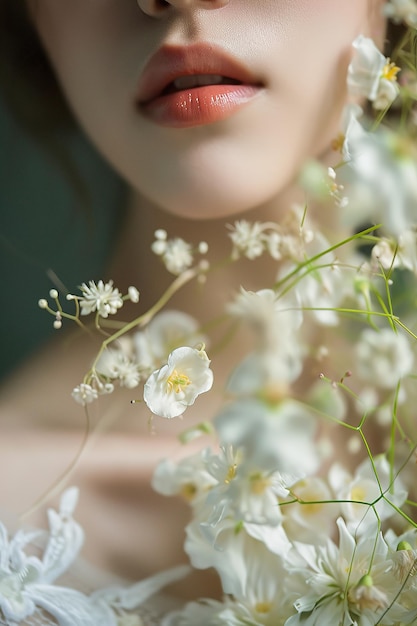 Foto el atractivo misterioso detrás de las delicadas flores blancas adecuadas para la belleza y los conceptos artísticos ai generado