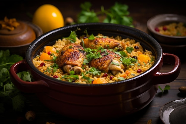 Un atractivo plato de arroz y pollo