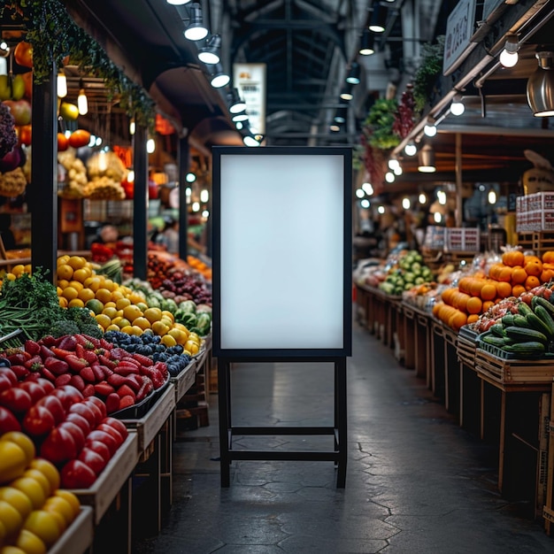 Atractivo publicitario Fondo borroso del mercado de alimentos para maqueta de diseño de logotipo para tamaño de publicación en redes sociales