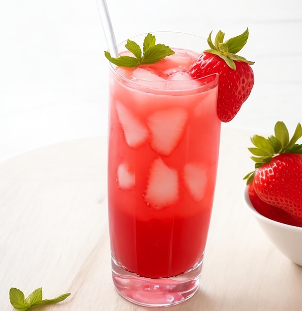 Atractivo refresco de frutas en un vaso.