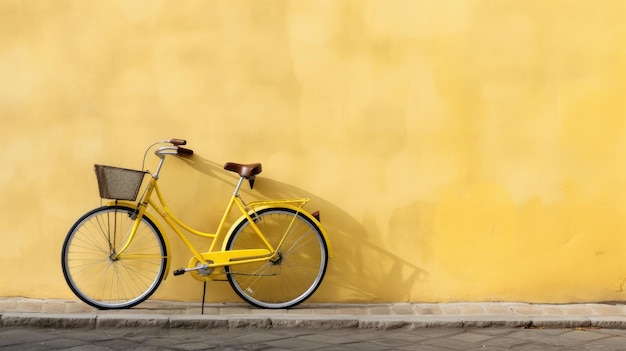 el atractivo de una vieja bicicleta amarilla cerca de una pared que mejora el paisaje urbano con su estética vintage