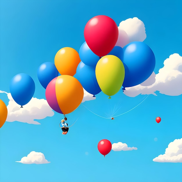 Foto atractivos globos de colores con fondo de cielo azul bolas multicolores ai generar imagen