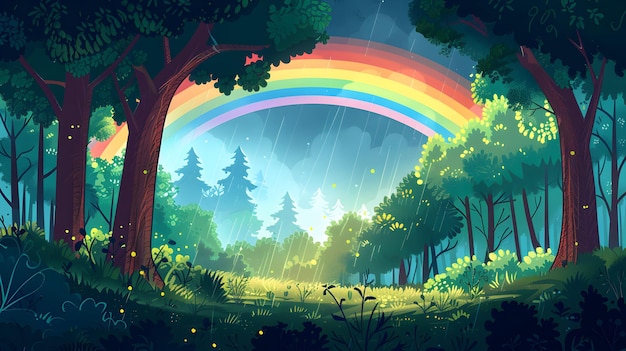 Foto através do dossel da floresta arco-íris um salpico vibrante de cor em um ambiente verde exuberante