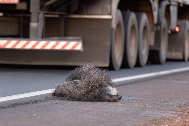 Foto atropelamento de tamanduá-bandeira ilustrativo dos temas atropelamento de fauna ou atropelamento de animais silvestres para fins de campanhas de conscientização