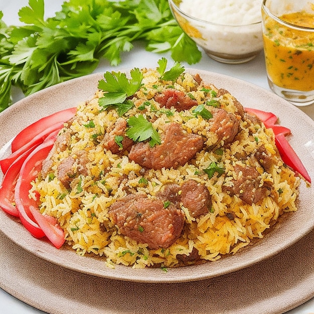 Attraktiv Ein Teller mit Kachchi Biryani