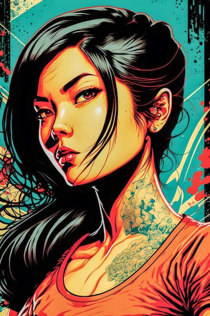 Attraktive asiatisch-amerikanische Frau im Manga-Charakterdesign im Anime-Stil