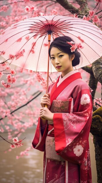 attraktive asiatische Frau trägt Kimono im Herbst Ein japanisches Mädchen