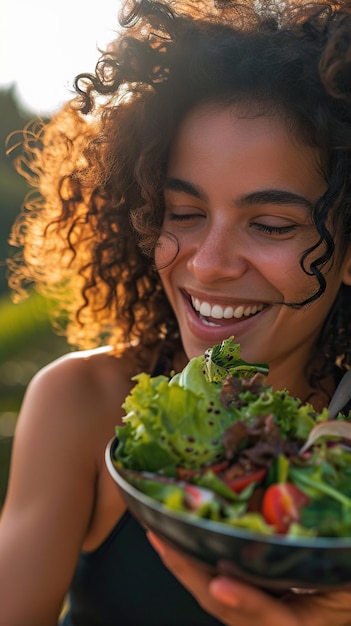 Foto attraktive und freudige junge weibchen essen frische früchte, die auf farbigem hintergrund isoliert sind