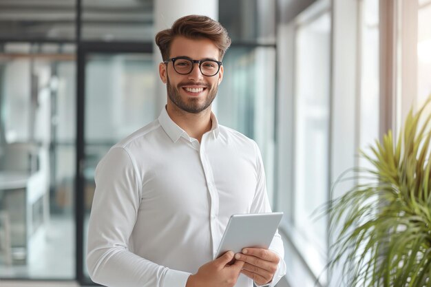 attraktiver junger Geschäftsmann mit einem Tablet im Büro