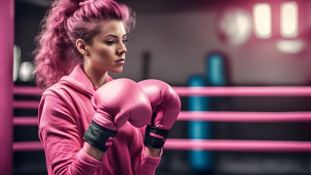 Attraktives Mädchen mit Boxhandschuhen und enger Kleidung beim Training