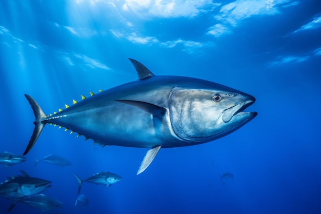 Atún deambulando por el azul profundo